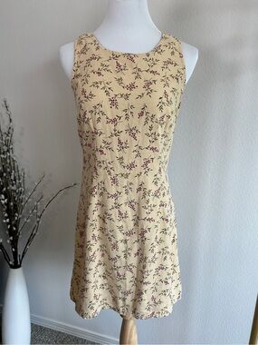 Vintage Bentley Linen Classic Sleeveless Yellow Floral Dress